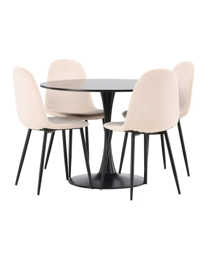 Glade & Polar Essgruppe mit rundem Esstisch auf Trompetenfuß und 4 Samtstühlen in Beige, Gestell Schwarz, Ansicht 8