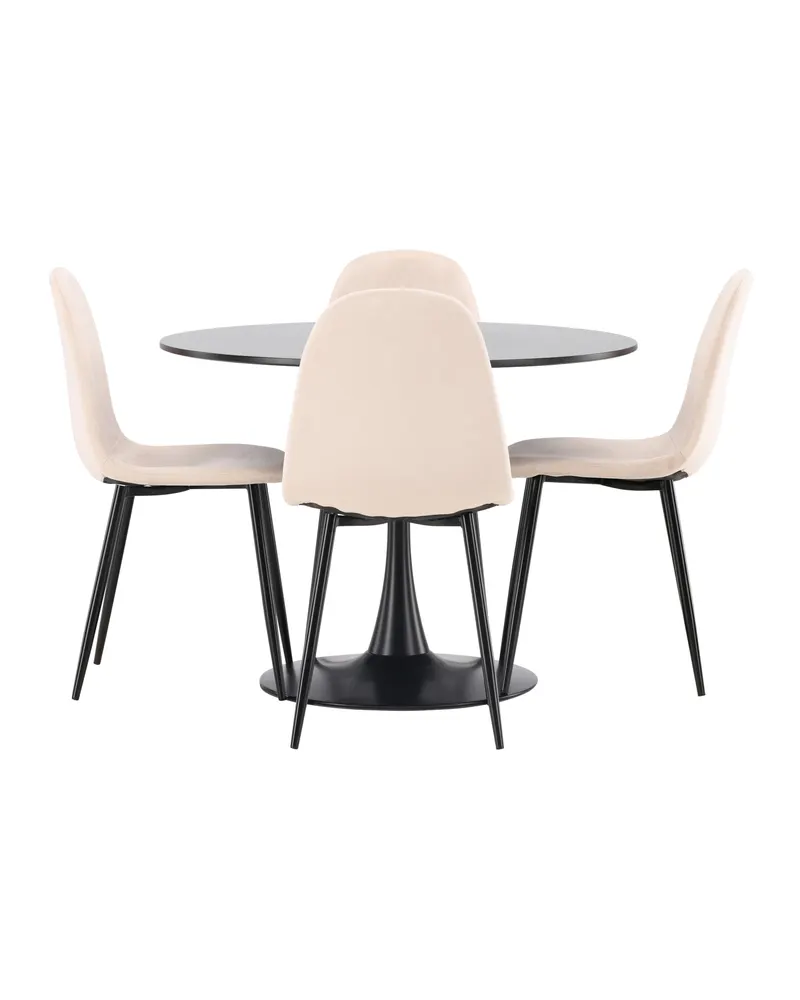 Glade & Polar Essgruppe mit rundem Esstisch auf Trompetenfuß und 4 Samtstühlen in Beige, Gestell Schwarz, Ansicht 9