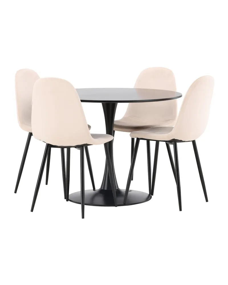 Glade & Polar Essgruppe mit rundem Esstisch auf Trompetenfuß und 4 Samtstühlen in Beige, Gestell Schwarz, Ansicht 10