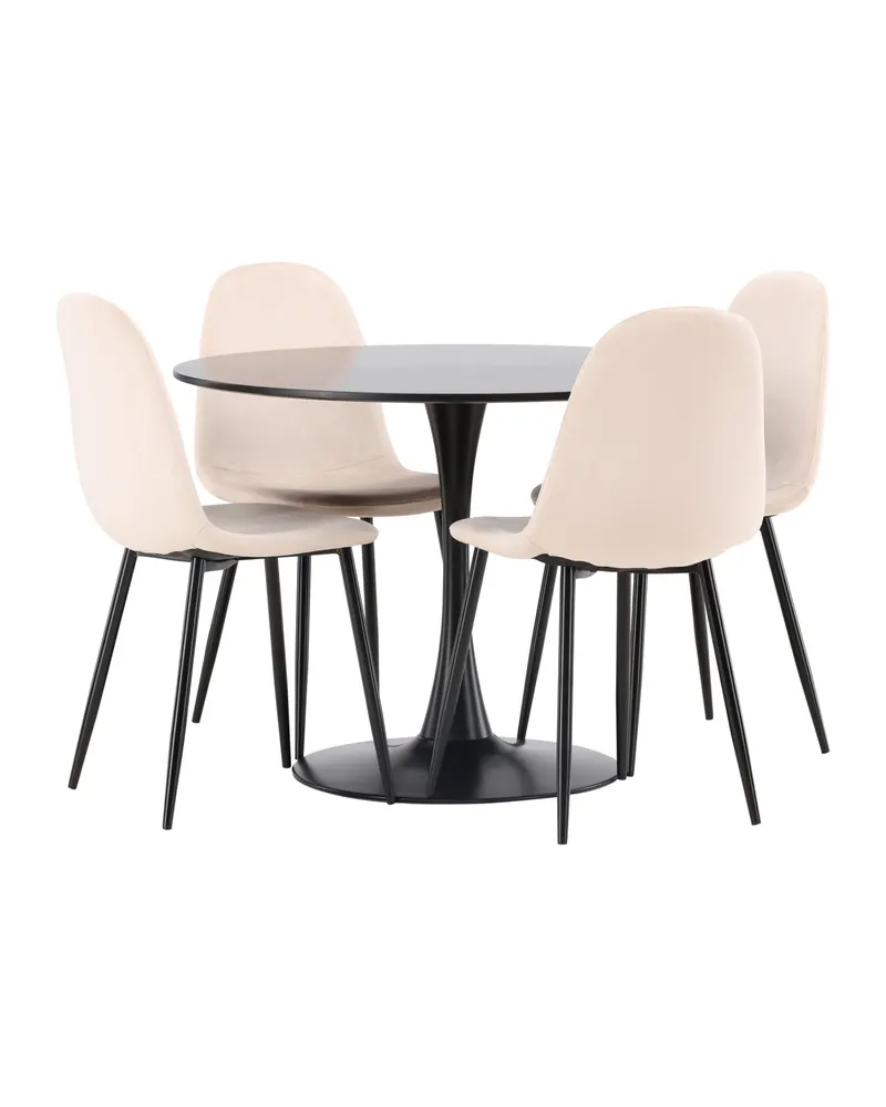 Glade & Polar Essgruppe mit rundem Esstisch auf Trompetenfuß und 4 Samtstühlen in Beige, Gestell Schwarz, Ansicht 11