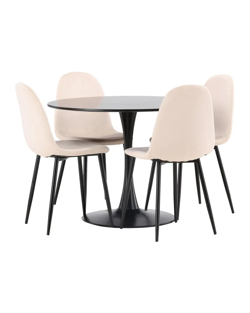 Glade & Polar Essgruppe mit rundem Esstisch auf Trompetenfuß und 4 Samtstühlen in Beige, Gestell Schwarz, Ansicht 12