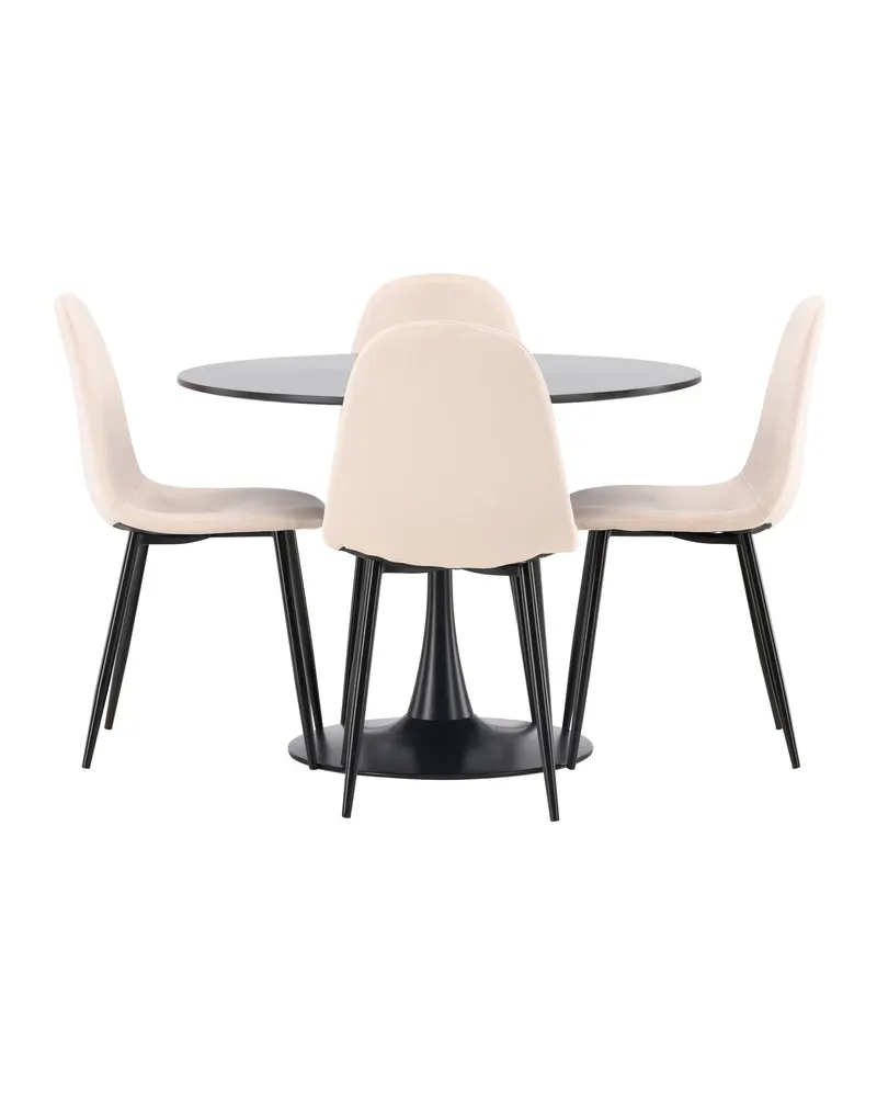Glade & Polar Essgruppe mit rundem Esstisch auf Trompetenfuß und 4 Samtstühlen in Beige, Gestell Schwarz, Ansicht 2