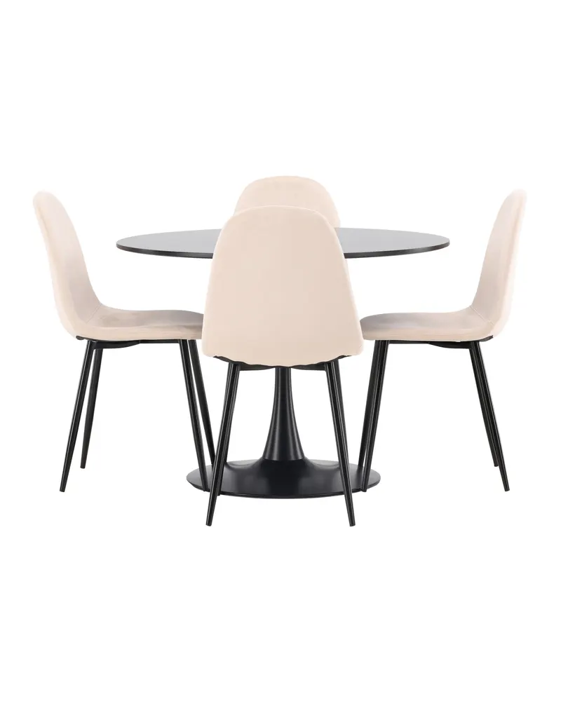 Glade & Polar Essgruppe mit rundem Esstisch auf Trompetenfuß und 4 Samtstühlen in Beige, Gestell Schwarz, Ansicht 3