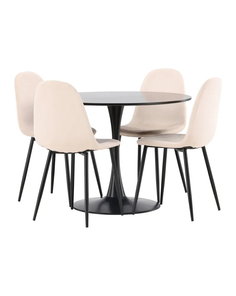 Glade & Polar Essgruppe mit rundem Esstisch auf Trompetenfuß und 4 Samtstühlen in Beige, Gestell Schwarz, Ansicht 4
