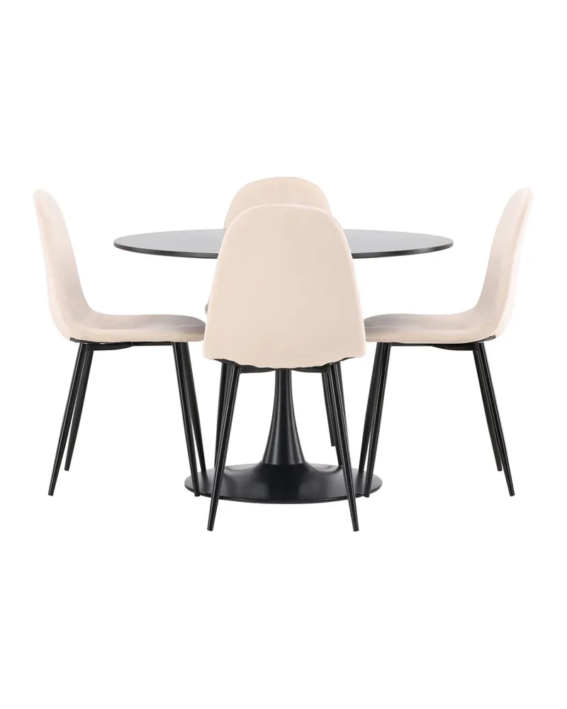 Glade & Polar Essgruppe mit rundem Esstisch auf Trompetenfuß und 4 Samtstühlen in Beige, Gestell Schwarz, Ansicht 6