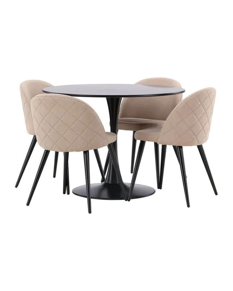 Glade & Velvet Essgruppe mit rundem Esstisch und 4 gepolsterten Stühlen in Beige, Gestell Schwarz, Ansicht 7
