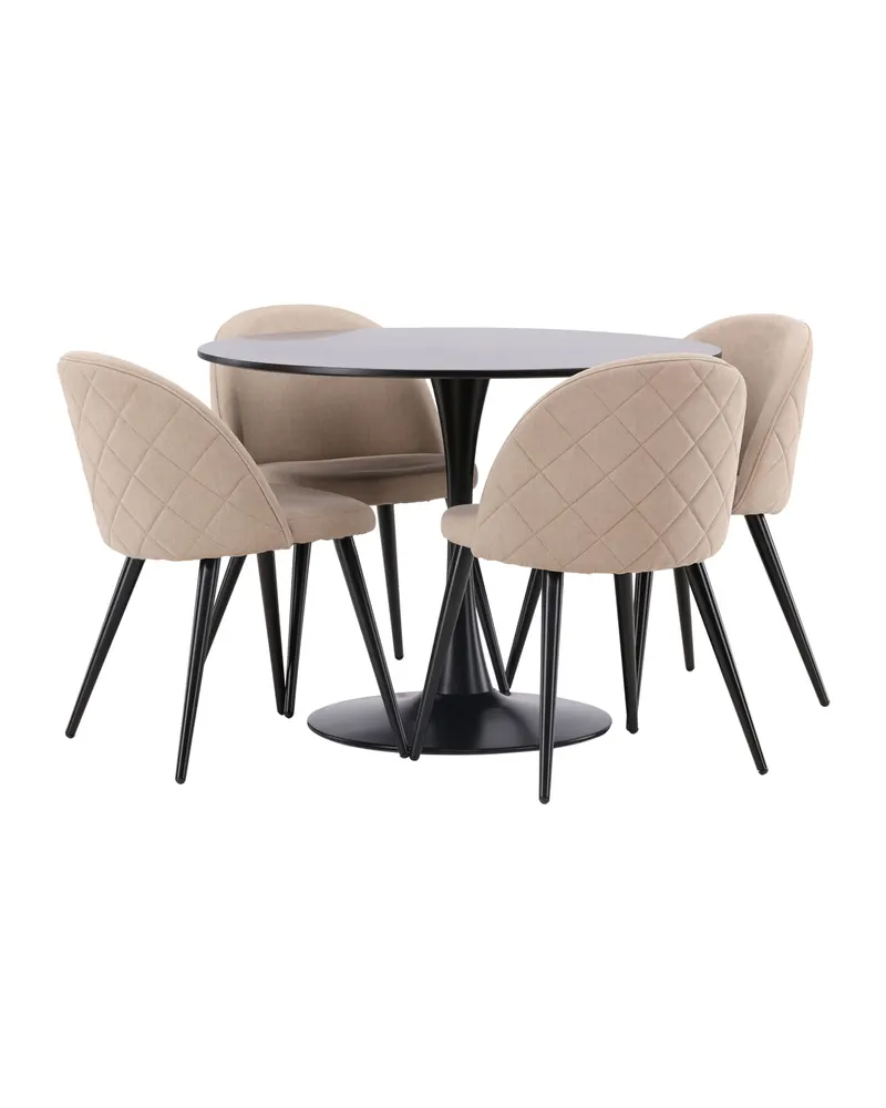 Glade & Velvet Essgruppe mit rundem Esstisch und 4 gepolsterten Stühlen in Beige, Gestell Schwarz, Ansicht 8