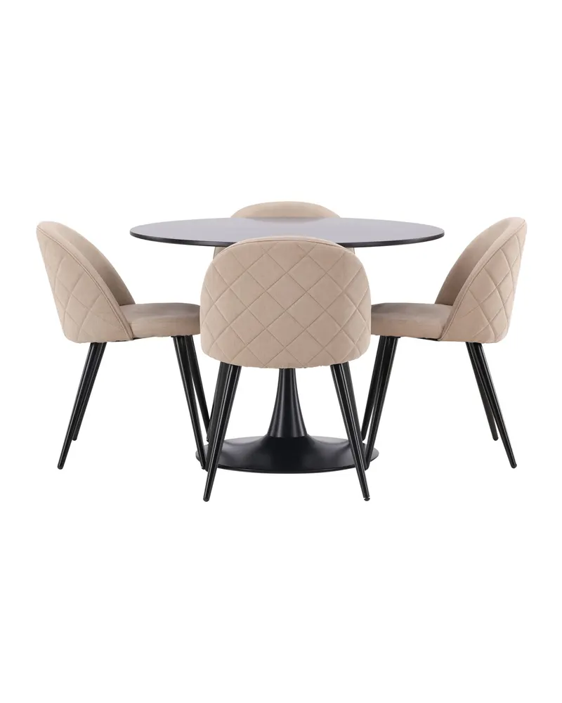 Glade & Velvet Essgruppe mit rundem Esstisch und 4 gepolsterten Stühlen in Beige, Gestell Schwarz, Ansicht 9