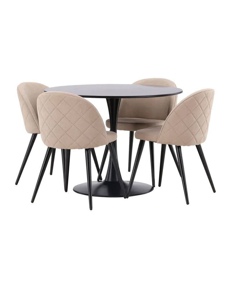 Glade & Velvet Essgruppe mit rundem Esstisch und 4 gepolsterten Stühlen in Beige, Gestell Schwarz, Ansicht 10