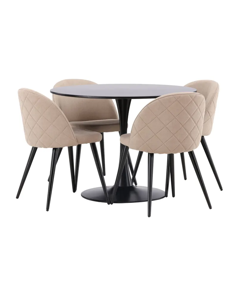 Glade & Velvet Essgruppe mit rundem Esstisch und 4 gepolsterten Stühlen in Beige, Gestell Schwarz, Ansicht 11