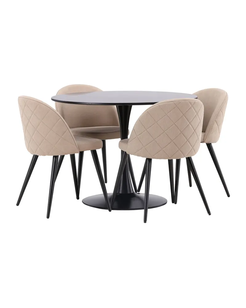 Glade & Velvet Essgruppe mit rundem Esstisch und 4 gepolsterten Stühlen in Beige, Gestell Schwarz, Ansicht 12
