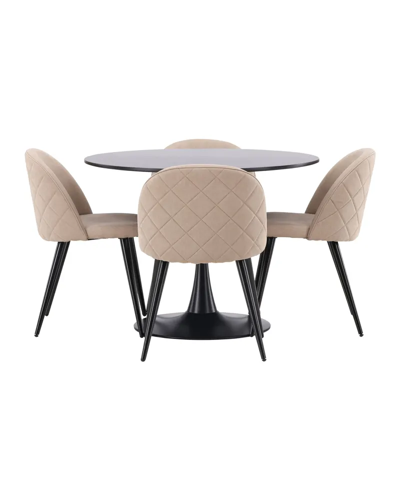 Glade & Velvet Essgruppe mit rundem Esstisch und 4 gepolsterten Stühlen in Beige, Gestell Schwarz, Ansicht 2