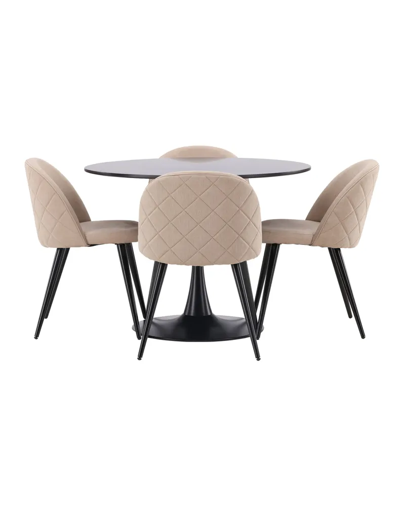 Glade & Velvet Essgruppe mit rundem Esstisch und 4 gepolsterten Stühlen in Beige, Gestell Schwarz, Ansicht 3