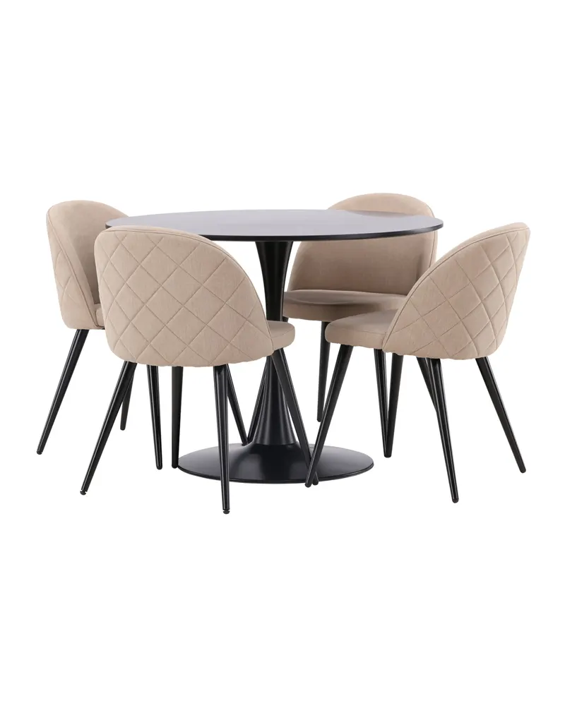 Glade & Velvet Essgruppe mit rundem Esstisch und 4 gepolsterten Stühlen in Beige, Gestell Schwarz, Ansicht 4