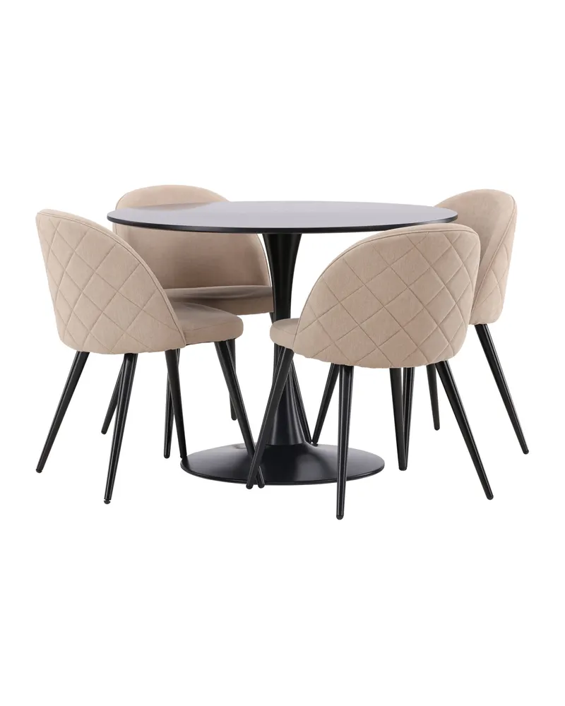 Glade & Velvet Essgruppe mit rundem Esstisch und 4 gepolsterten Stühlen in Beige, Gestell Schwarz, Ansicht 5