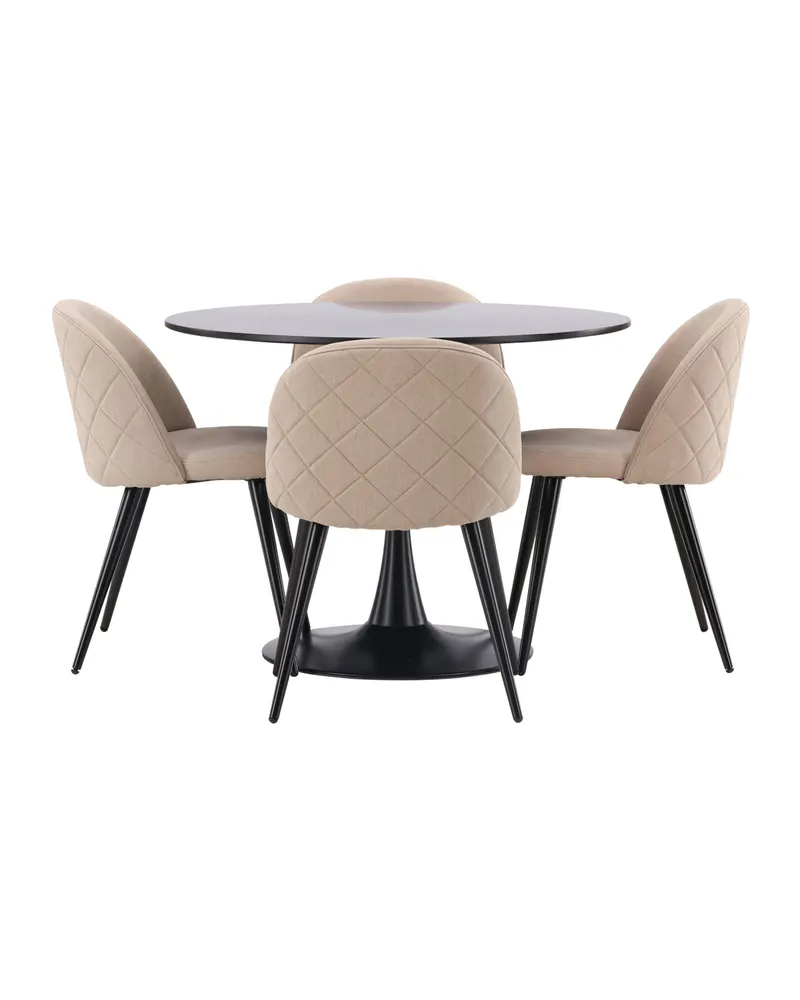 Glade & Velvet Essgruppe mit rundem Esstisch und 4 gepolsterten Stühlen in Beige, Gestell Schwarz, Ansicht 6