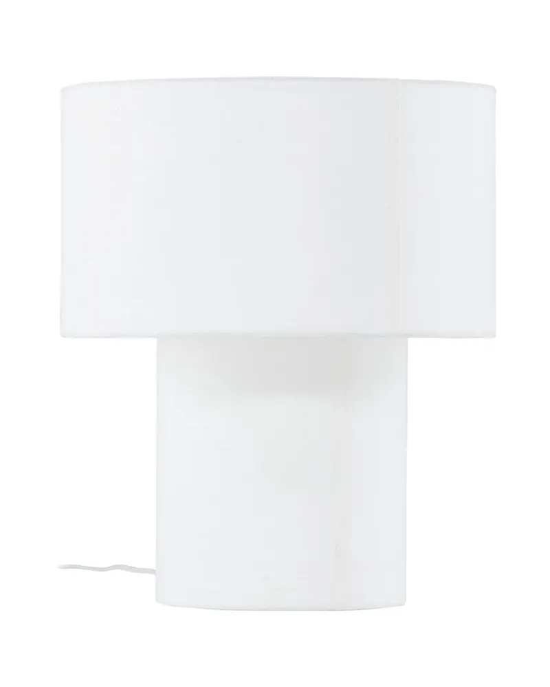 Globia Tischlampe in Weiß, rundum mit Stoff in Leinenoptik bezogen