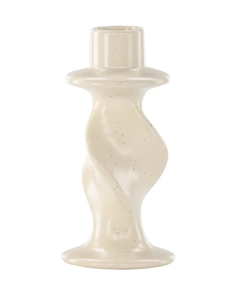 Glory Kerzenständer aus Steinzeug mit gewelltem Schaft in Beige, Ansicht 7