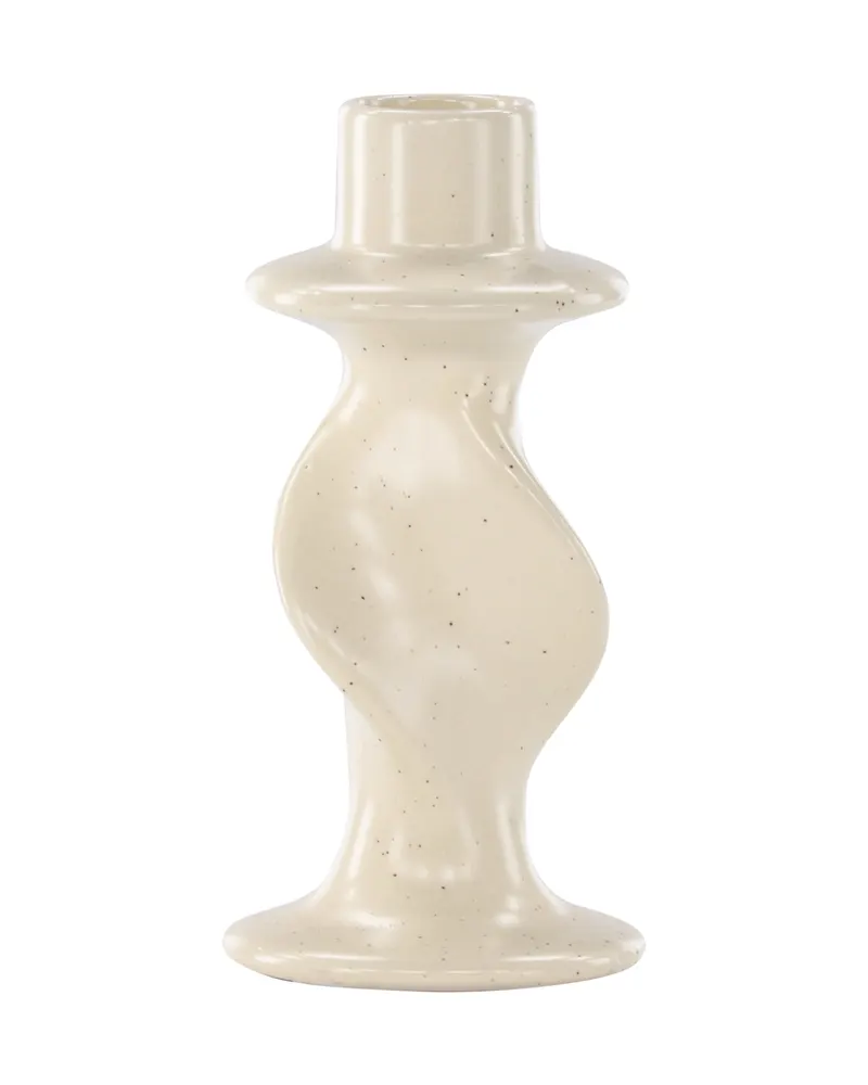 Glory Kerzenständer aus Steinzeug mit gewelltem Schaft in Beige, Ansicht 8