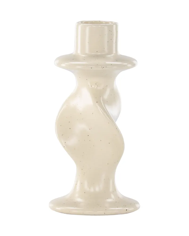 Glory Kerzenständer aus Steinzeug mit gewelltem Schaft in Beige, Ansicht 9