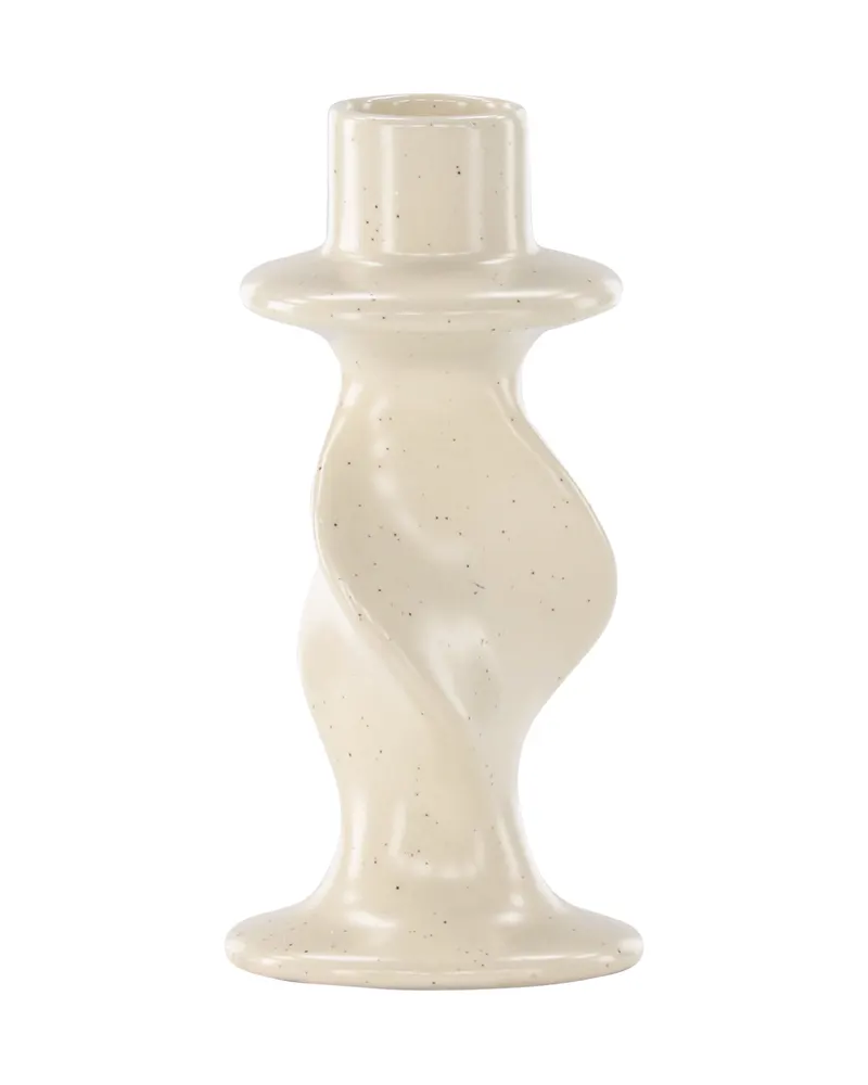 Glory Kerzenständer aus Steinzeug mit gewelltem Schaft in Beige, Ansicht 3