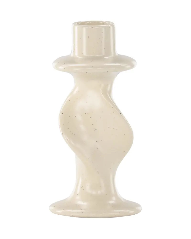 Glory Kerzenständer aus Steinzeug mit gewelltem Schaft in Beige, Ansicht 4