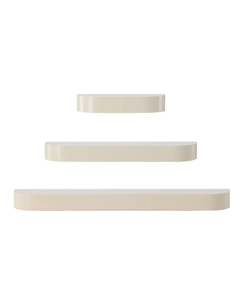 Glow Wandregal-Set aus drei Borden mit runden Enden, Beige