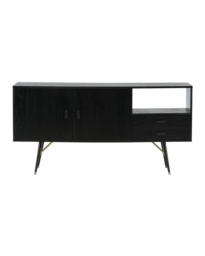 Gold Kommode aus schwarzem Furnier auf Stahlbeinen, 160 cm