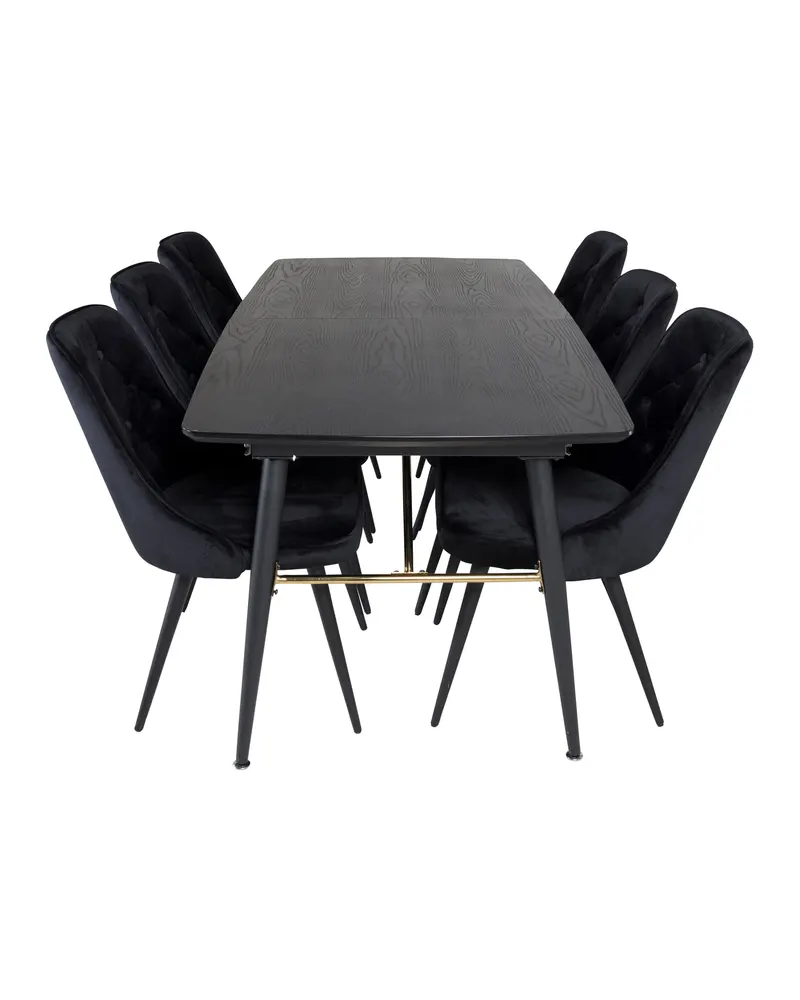 Gold & Velvet Deluxe Essgruppe: Esstisch mit Stühlen und Knopfheftung