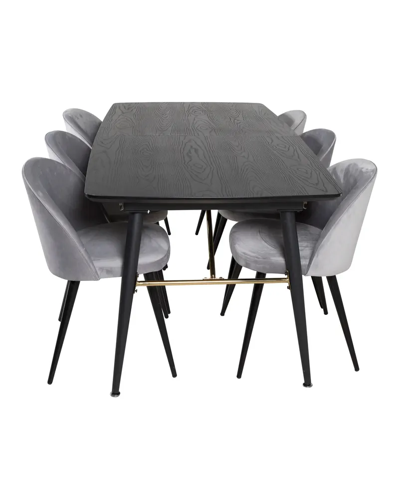Gold & Velvet Essgruppe: Esstisch mit Stühlen, ausziehbar auf 220 cm