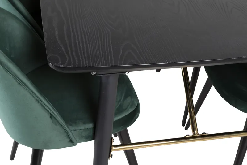 Gold & Velvet Essgruppe mit ausziehbarem Esstisch und 6 Polsterstühlen in Grün, Gestell Schwarz, Ansicht 4