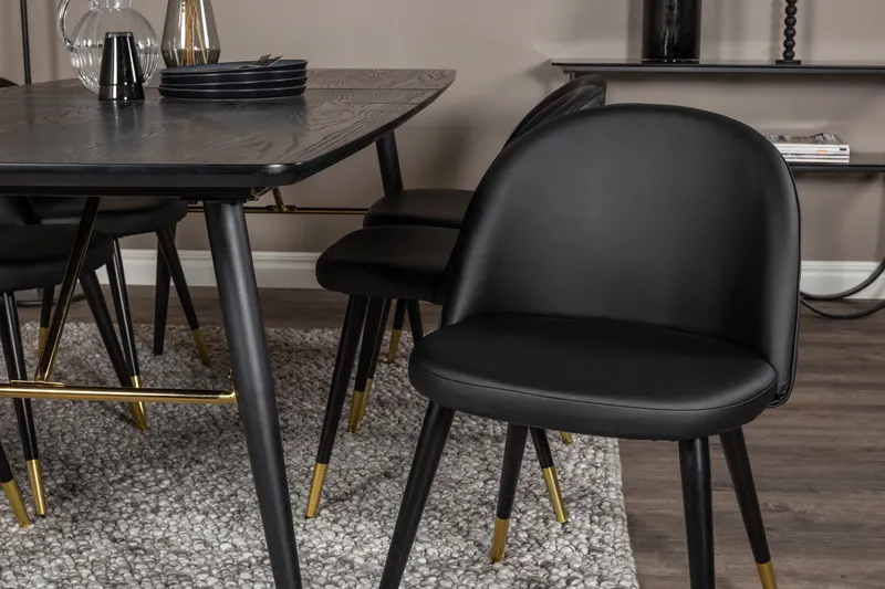 Gold & Velvet Essgruppe mit ausziehbarem Esstisch und 6 Polsterstühlen in Schwarz, im Wohnraum, Ansicht 3