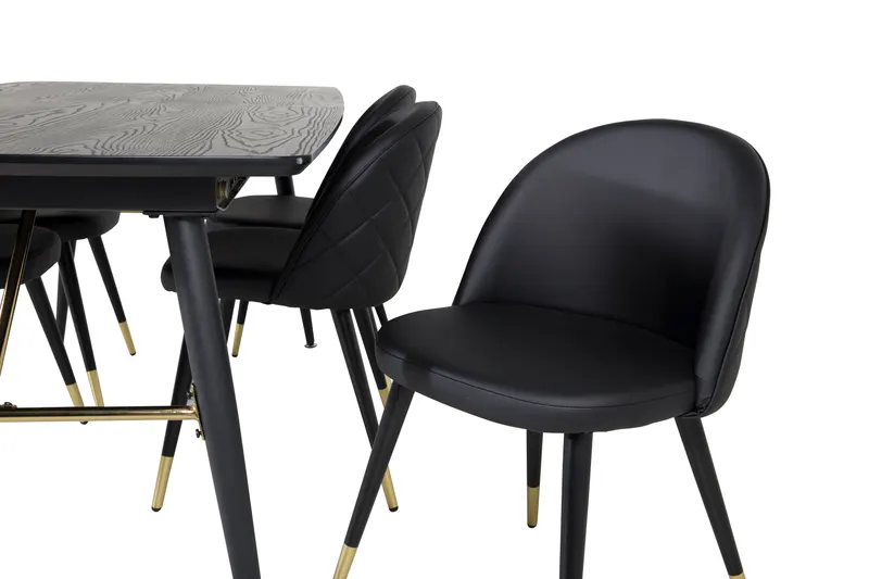Gold & Velvet Essgruppe mit ausziehbarem Esstisch und 6 Polsterstühlen in Schwarz, Ansicht 3