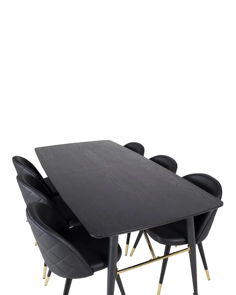 Gold & Velvet Essgruppe mit ausziehbarem Esstisch und 6 Polsterstühlen in Schwarz, Ansicht 4