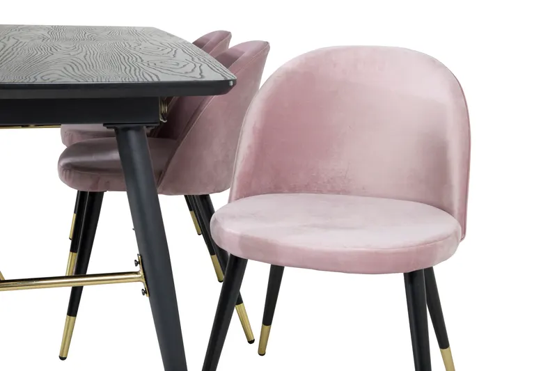 Gold & Velvet Essgruppe mit ausziehbarem Esstisch und 6 Polsterstühlen in Altrosa, Gestell Schwarz, Ansicht 3