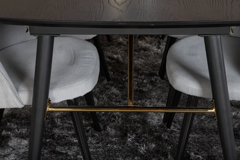 Gold & Velvet Essgruppe mit ausziehbarem Esstisch und 6 Polsterstühlen in Hellgrau, Gestell Schwarz, im Wohnraum, Ansicht 5