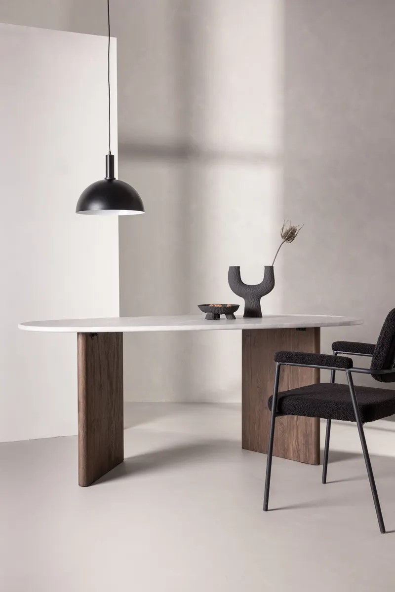 Grönvik ovaler Esstisch in 180 × 90 cm, Hellgrau, Gestell Mokka, im Wohnraum, Ansicht 1