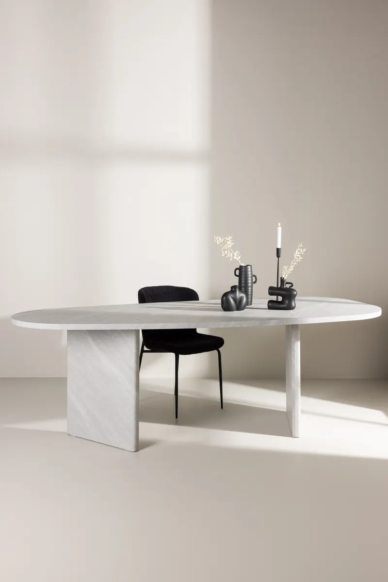 Grönvik ovaler Esstisch in 220 × 100 cm, Weiß, im Wohnraum, Ansicht 1