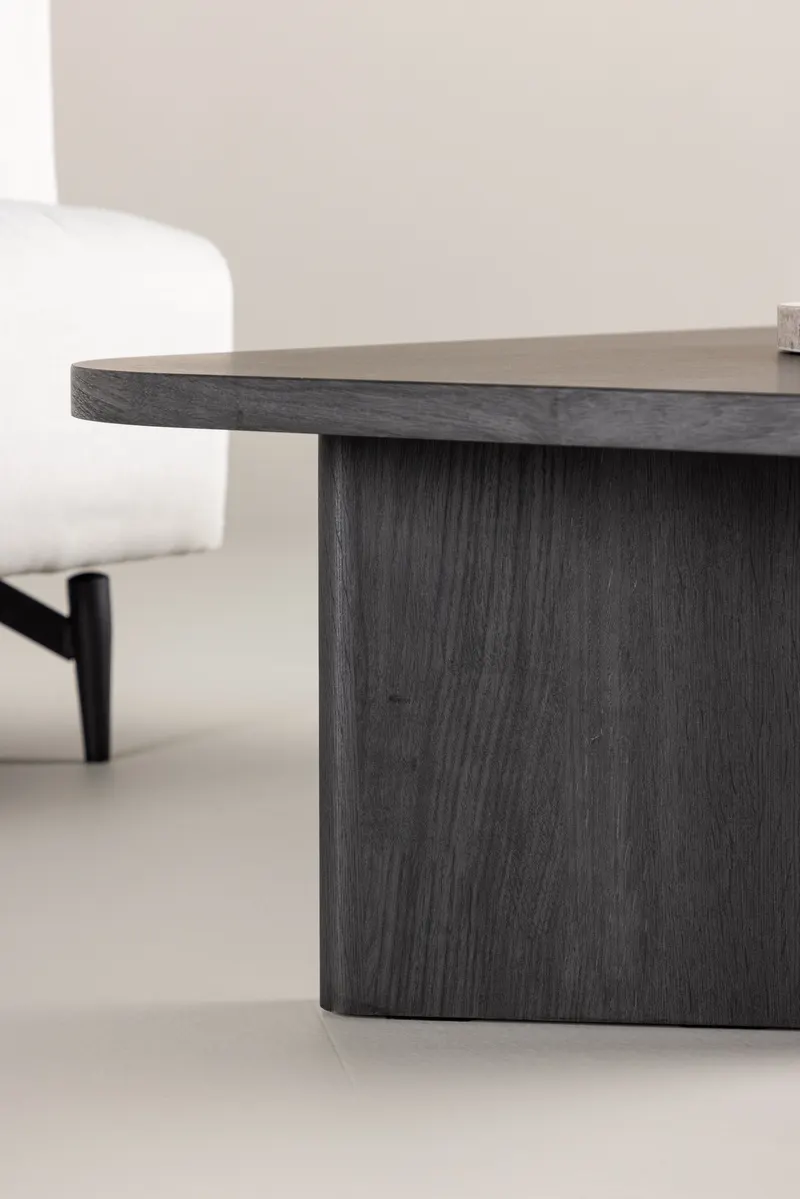 Grönvik Couchtisch mit gerundeter Platte auf zwei Wangen in 130 × 65 cm, Schwarz, im Wohnraum, Ansicht 4