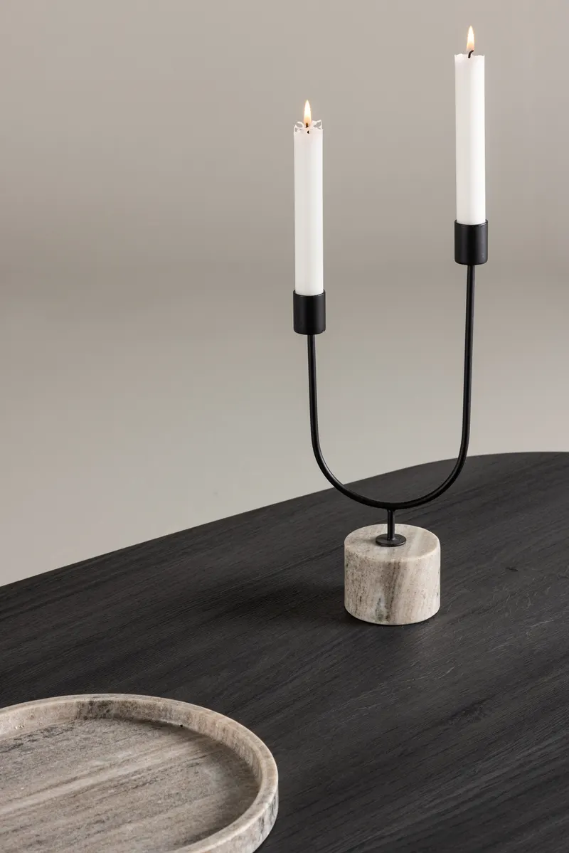 Grönvik Couchtisch mit gerundeter Platte auf zwei Wangen in 130 × 65 cm, Schwarz, im Wohnraum, Ansicht 3