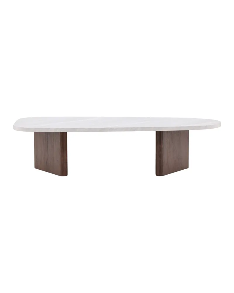 Grönvik Couchtisch mit gerundeter Platte auf zwei Wangen in 130 × 65 cm, Hellgrau, Gestell Mokka, Ansicht 1