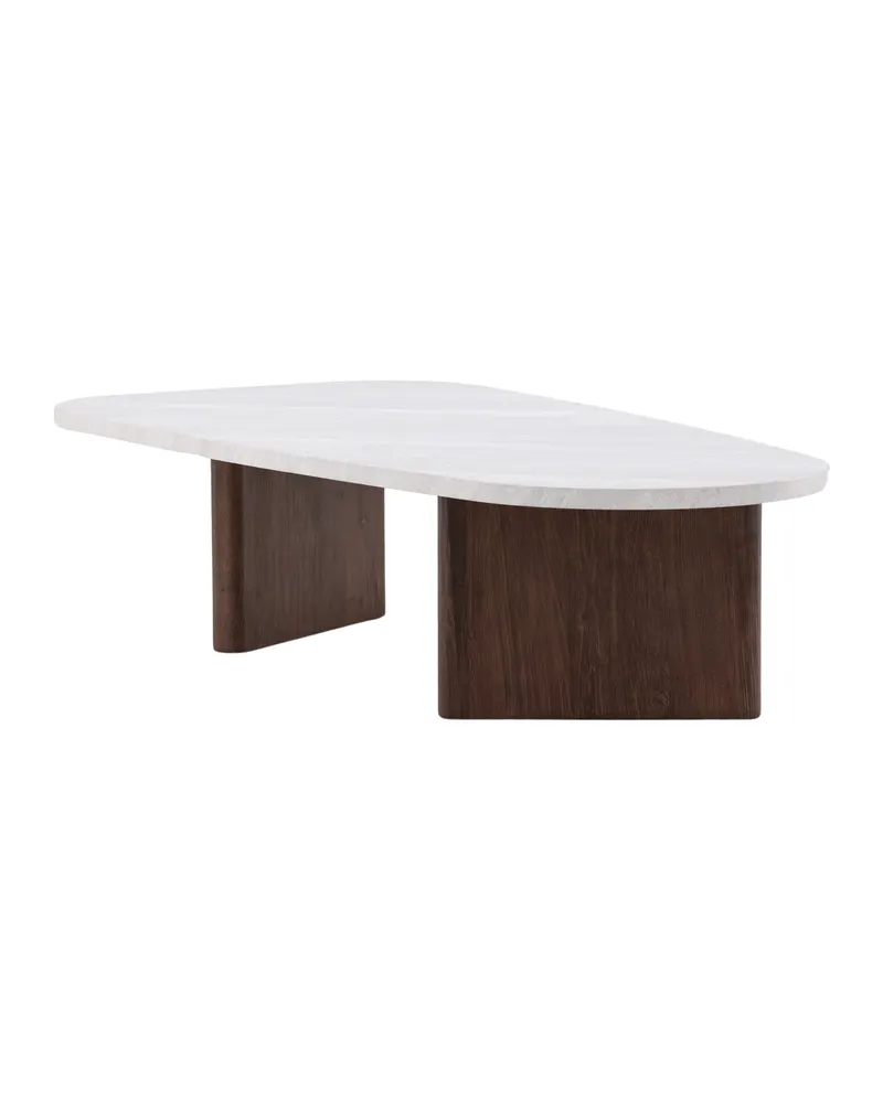 Grönvik Couchtisch mit gerundeter Platte auf zwei Wangen in 130 × 65 cm, Hellgrau, Gestell Mokka, Ansicht 6