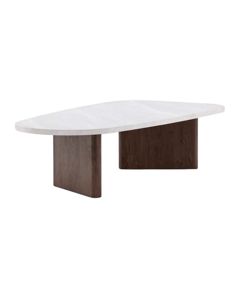 Grönvik Couchtisch mit gerundeter Platte auf zwei Wangen in 130 × 65 cm, Hellgrau, Gestell Mokka, Ansicht 8