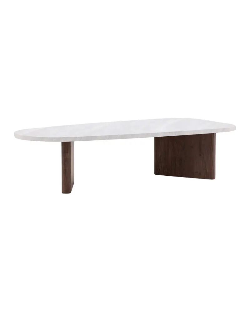Grönvik Couchtisch mit gerundeter Platte auf zwei Wangen in 130 × 65 cm, Hellgrau, Gestell Mokka, Ansicht 9