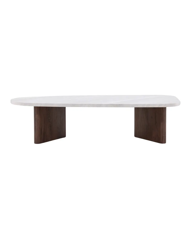 Grönvik Couchtisch mit gerundeter Platte auf zwei Wangen in 130 × 65 cm, Hellgrau, Gestell Mokka, Ansicht 10