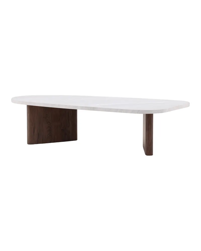 Grönvik Couchtisch mit gerundeter Platte auf zwei Wangen in 130 × 65 cm, Hellgrau, Gestell Mokka, Ansicht 11