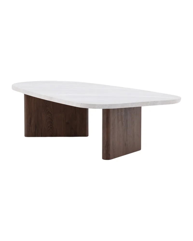 Grönvik Couchtisch mit gerundeter Platte auf zwei Wangen in 130 × 65 cm, Hellgrau, Gestell Mokka, Ansicht 12