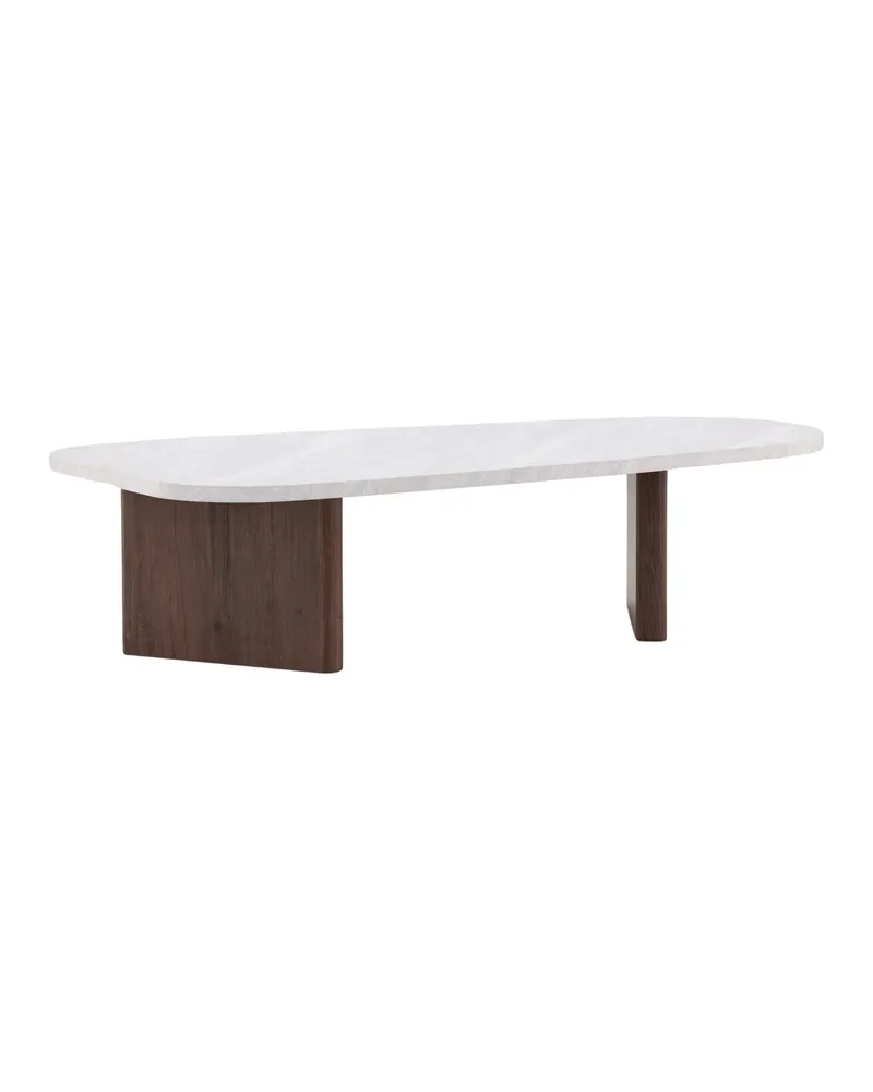 Grönvik Couchtisch mit gerundeter Platte auf zwei Wangen in 130 × 65 cm, Hellgrau, Gestell Mokka, Ansicht 2
