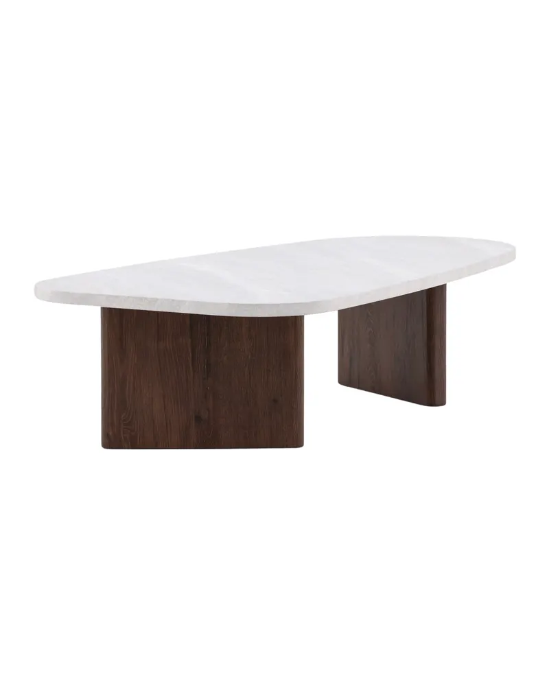 Grönvik Couchtisch mit gerundeter Platte auf zwei Wangen in 130 × 65 cm, Hellgrau, Gestell Mokka, Ansicht 3