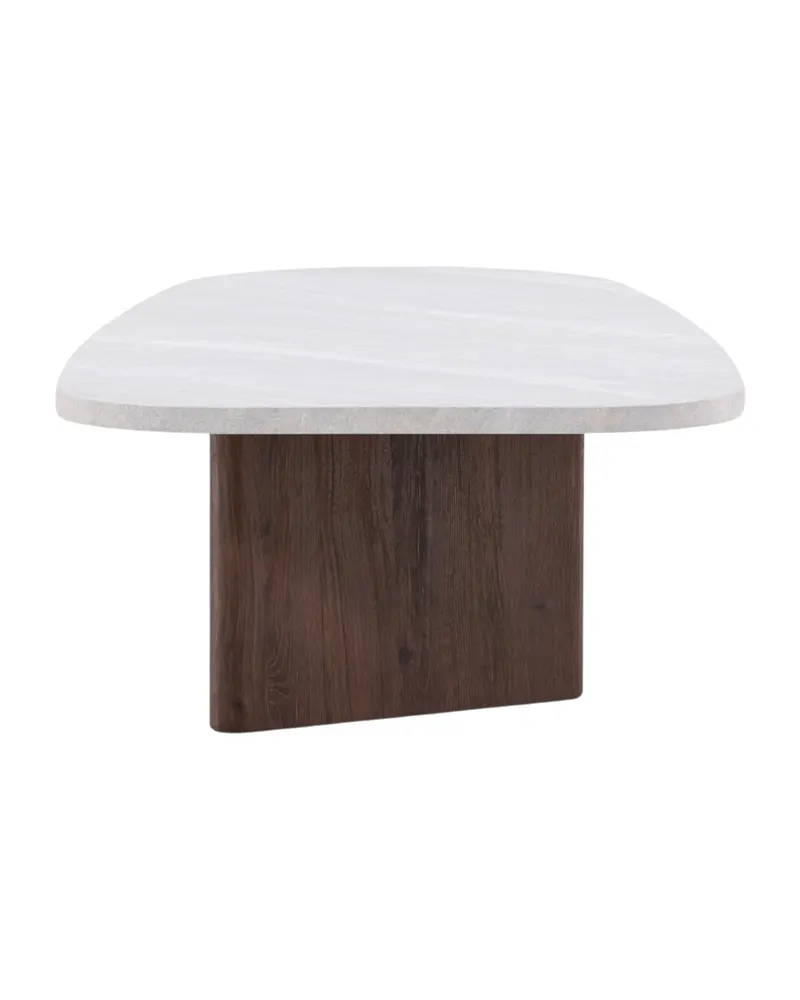Grönvik Couchtisch mit gerundeter Platte auf zwei Wangen in 130 × 65 cm, Hellgrau, Gestell Mokka, Ansicht 4